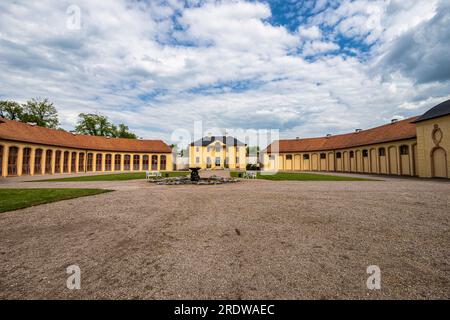 Orangerie del Castello Belvedere vicino Weimar Thuringia Germania. Si tratta di un'elegante residenza estiva risalente al 18th ° secolo. Vista dal parco del Castello. Foto Stock