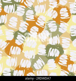 Pattern vettoriale multicolore senza cuciture da arancione, giallo, verde, blot bianchi. Macchie astratte a forma libera. Illustrazione Vettoriale