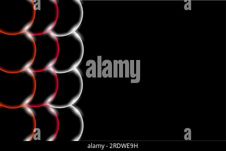 Multicolore trasparente astratto lucido bello e convesso sfere semplici, bolle, cerchi d'uovo con bagliore di luce situato sul lato di una bla Illustrazione Vettoriale