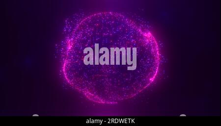 Luce sferica astratta da blu a viola brillante dai raggi di energia e dalle onde magiche da particelle e punti, sfondo astratto. Foto Stock