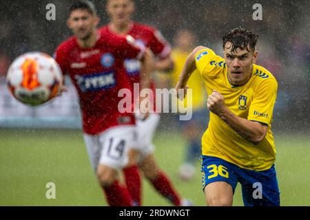 Silkeborg, Danimarca. 23 luglio 2023. Mathias Kvistgaarden (36) di Broendby SE visto durante il 3F Superliga match tra Silkeborg IF e Broendby IF al Jysk Park di Silkeborg. (Foto: Gonzales Photo/Alamy Live News Foto Stock