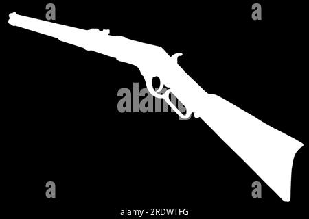 Vecchio periodo occidentale .44-40 fucile a leva di Winchester ripetizione M1866 silhouette bianca su sfondo nero Foto Stock