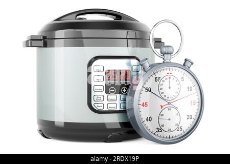 Multicooker automatico con cronometro, rendering 3D isolato su sfondo bianco Foto Stock