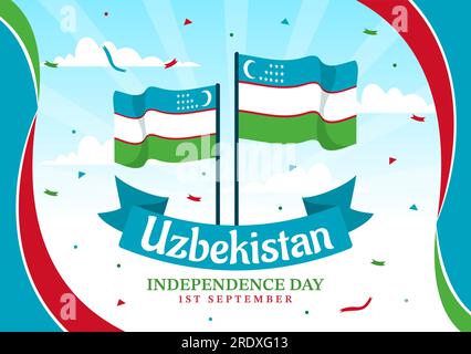 Buon Uzbekistan Independence Day illustrazione vettoriale il 1° settembre con sfondo bandiera uzbeka in National Holiday Hand Drawn Templates Illustrazione Vettoriale