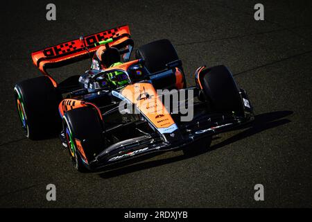 Budapest, Ungheria. 23 luglio 2023. Il pilota inglese della McLaren F1 Team Lando Norris gareggia durante la gara del Gran Premio di F1 ungherese all'Hungaroring, vicino a Budapest. (Foto di jure Makovec/SOPA Images/Sipa USA) credito: SIPA USA/Alamy Live News Foto Stock