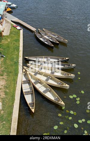 Noleggio di canoe presso un noleggio di barche sul fiume Sprea nel quartiere di Treptow a Berlino, a Insel der Jugend Foto Stock