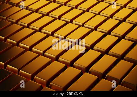 Illustrazione 3D , Stack Close-up Gold Bars, concetto di ricchezza e riserva. Concetto di successo nelle imprese e nella finanza, Foto Stock