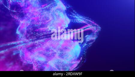 Esplosione di fluidi astratti onde viola iridescenti che illuminano energia magica con effetto sfocatura nell'acqua liquida. Sfondo astratto. Foto Stock