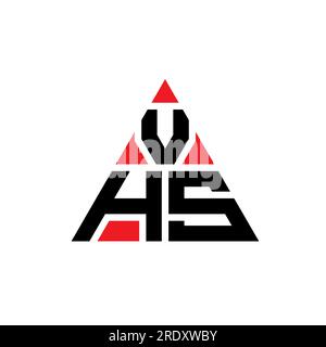 Logo VHS triangolare a lettere con forma triangolare. Monogramma di design con logo triangolare VHS. Modello con logo vettoriale triangolare VHS di colore rosso. VHS triangul Illustrazione Vettoriale