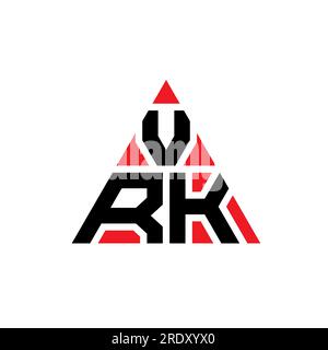 Logo VRK a lettere triangolari con forma triangolare. Monogramma di design con logo triangolare VRK. Modello di logo vettoriale triangolare VRK di colore rosso. VRK triangul Illustrazione Vettoriale