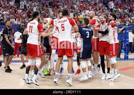 Danzica, Polonia. 23 luglio 2023. Mateusz Bieniek Wilfredo Leon Venero Bartosz Kurek Tomasz Fornal Marcin Janusz durante la partita della FIVB Volleyball Men's Nations League tra Polonia e Stati Uniti il 19 luglio 2023 a Danzica in Polonia. (Foto di Piotr Matusewicz/PressFocus/Sipa USA) credito: SIPA USA/Alamy Live News Foto Stock