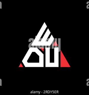 Logo a lettere triangolari WOU con forma a triangolo. Monogramma di design con logo triangolare WOU. Modello con logo vettoriale triangolare WOU DI colore rosso. WOU triangul Illustrazione Vettoriale