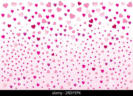 cuori sparsi in diverse sfumature rosa su sfondo bianco e rosa Illustrazione Vettoriale