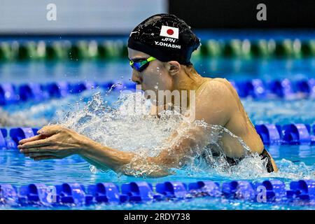 Fukuoka, Giappone. 23 luglio 2023. Yui Ohashi del Giappone gareggia nella semifinale di Medley 200m femminile durante il ventesimo Campionato mondiale di Aquatics presso la Marine Messe Hall A di Fukuoka (Giappone), il 23 luglio 2023. Crediti: Insidefoto di andrea staccioli/Alamy Live News Foto Stock