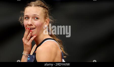 Londra, Gran Bretagna. 23 luglio 2023. Femke Bol dei Paesi Bassi reagisce dopo aver vinto la finale femminile dei 400 m ostacoli al Diamond Leagues Athletics Meeting a Londra, in Gran Bretagna, il 23 luglio 2023. Crediti: Li Ying/Xinhua/Alamy Live News Foto Stock