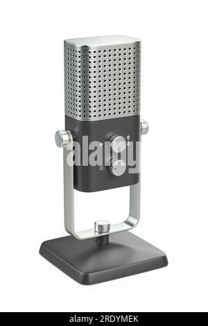 Moderno microfono da studio su sfondo bianco Foto Stock