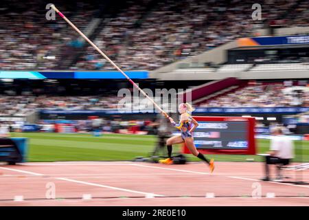 MORRIS, Sandi USA gareggia nella gara di pole vault alla Diamond League Athletics al London Stadium, Queen Elizabeth Olympic Park, Londra, Inghilterra il 23 luglio 2023. Foto di Phil Hutchinson. Solo per uso editoriale, licenza necessaria per uso commerciale. Nessun utilizzo in scommesse, giochi o pubblicazioni di un singolo club/campionato/giocatore. Credito: UK Sports Pics Ltd/Alamy Live News Foto Stock