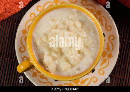 Tazza di canjica, cibo tipico consumato nella Festa Juninas brasiliana (festa di giugno) Foto Stock