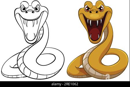 Illustrazione di un cartone animato vettoriale di un serpente giallo con scale, pronto per essere colorato Illustrazione Vettoriale