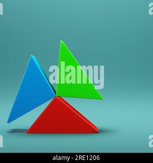 Scena minimale astratta. Forme geometriche sfondo rosso, verde e blu su sfondo blu chiaro. rendering 3d. Foto Stock
