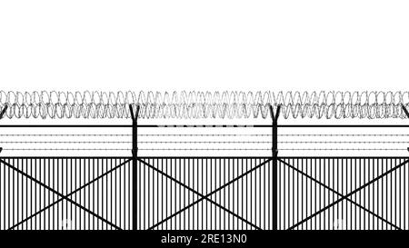 Recinzione in filo spinato d'acciaio su sfondo bianco, isolare. Confine del territorio. rendering 3d. Foto Stock