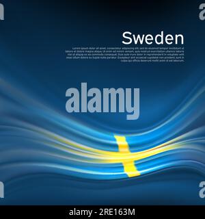 Sfondo bandiera svedese. Bandiera svedese astratta nel cielo blu. Design della carta natalizia nazionale. Design della brochure aziendale. Banner di stato, poster svezia Illustrazione Vettoriale