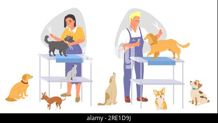 Set illustrativo vettoriale per cani da cura per la cura del corpo Illustrazione Vettoriale
