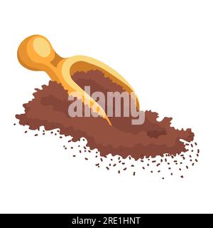 Cacao macinato, cucchiaio di legno di cacao in polvere. Illustrazione vettoriale Illustrazione Vettoriale