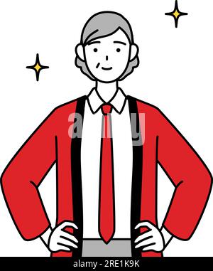 Donna anziana che indossa un felpe rosso con le mani sui fianchi, Vector Illustration Illustrazione Vettoriale