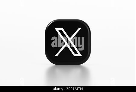 Valencia, Spagna - luglio 2023: Icona isolata x app su sfondo bianco nel rendering 3D. X è il nuovo nome e logo del social network Twitte Foto Stock