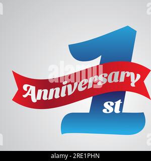 design banner 1° anniversario con blu e rosso. adatto per biglietti di auguri, banner, poster, ecc. illustrazione vettoriale Illustrazione Vettoriale