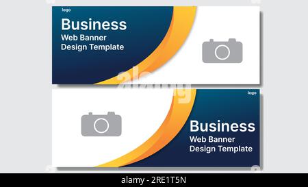 modello di design banner web aziendale di colore blu e arancione Illustrazione Vettoriale