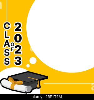 illustrazione vettoriale della cerimonia di laurea con tappo di graduazione e spazio per il testo. classe del 2023. Illustrazione Vettoriale