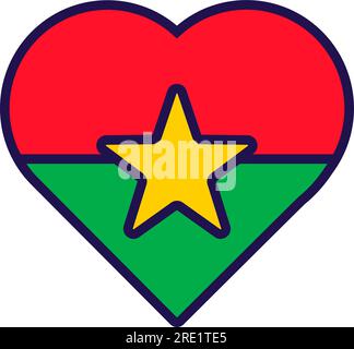 Cuore patriota nei colori della bandiera nazionale del Burkina. Elemento festivo, attributi del Burkina Independence Day. Icona vettoriale dei cartoni animati nei colori nazionali di Coun Illustrazione Vettoriale