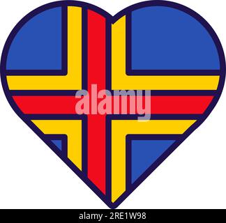 Il cuore dei Patrioti nei colori della bandiera nazionale Aland. Elemento festivo, attributi di Aland Independence Day. Icona vettoriale dei cartoni animati nei colori nazionali del paese Illustrazione Vettoriale