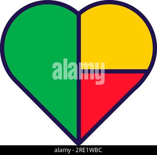 Cuore patriota nei colori della bandiera nazionale del Benin. Elemento festivo, attributi del Benin Independence Day. Icona vettoriale dei cartoni animati nei colori nazionali del paese Illustrazione Vettoriale