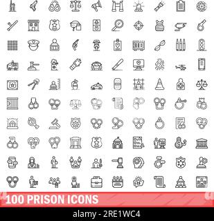set di 100 icone della prigione. Illustrazione di 100 icone di prigione set di vettori isolato su sfondo bianco Illustrazione Vettoriale