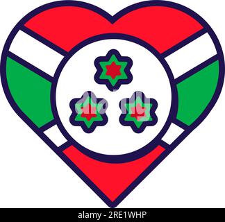 Cuore patriota nei colori della bandiera nazionale del Burundi. Elemento festivo, attributi del Burundi Independence Day. Icona vettoriale dei cartoni animati nei colori nazionali di Coun Illustrazione Vettoriale
