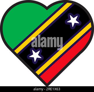 Il cuore patriota nei colori della bandiera nazionale di Saint Kitts Nevis. Elemento festivo, attributi del giorno dell'indipendenza di Saint Kitts Nevis. Icona vettoriale dei cartoni animati in nat Illustrazione Vettoriale