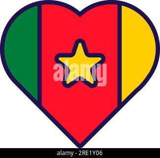 Patriot Heart nei colori della bandiera nazionale del Camerun. Elemento festivo, attributi del giorno dell'indipendenza del Camerun. Icona vettoriale dei cartoni animati nei colori nazionali di co Illustrazione Vettoriale