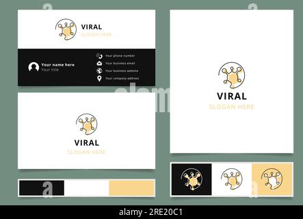 Logo virale con slogan modificabile. Libro di branding e modello di biglietto da visita. Illustrazione Vettoriale