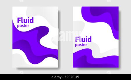 set coperchio liquido viola. poster di design alla moda con forme fluide astratte di colore viola Illustrazione Vettoriale