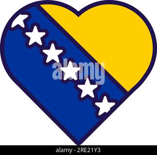 Il cuore dei patrioti nei colori della bandiera nazionale della Bosnia. Elemento festivo, attributi del giorno dell'indipendenza della Bosnia. Icona vettoriale dei cartoni animati nei colori nazionali del contr Illustrazione Vettoriale