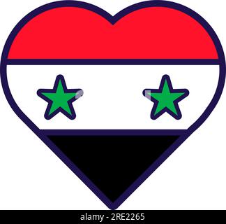 Cuore patriota nei colori della bandiera nazionale siriana. Elemento festivo, attributi del giorno dell'indipendenza della Siria. Icona vettoriale dei cartoni animati nei colori nazionali del paese Illustrazione Vettoriale