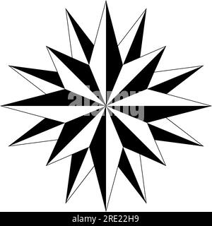Rosa vento o vettore rosa bussola con sedici direzioni. Sfondo isolato simbolo di navigazione marino, nautico o trekking. Illustrazione Vettoriale