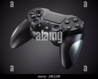 Joystick di gioco o controller di gioco su sfondo nero. illustrazione 3d. Foto Stock