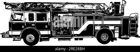 Illustrazione dello schizzo di un autocarro antincendio in nero isolato Illustrazione Vettoriale