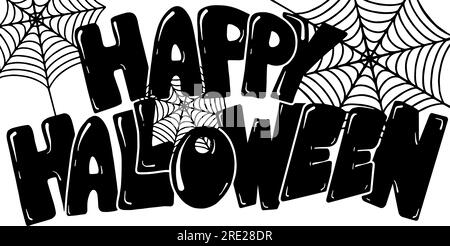 Buon Halloween lettering a mano con ragnatele Illustrazione Vettoriale