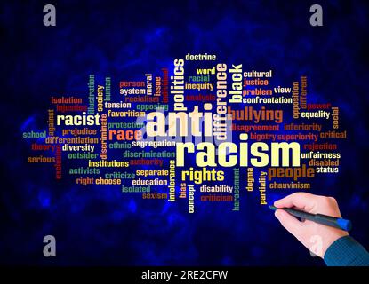 Word Cloud con concetto ANTI-RAZZISMO creare solo con testo. Foto Stock