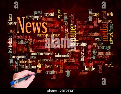 Word Cloud con NEWS Concept crea solo con testo. Foto Stock